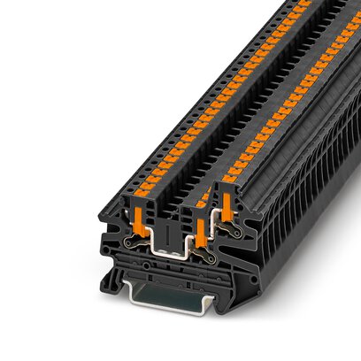 Phoenix Contact Multi-Conductor Terminal Block; PTV 2.5-TWIN BK ; 20A; 600V; 1-Level; #26 - #12; Push-In - Horizontal Entry Connection; Black